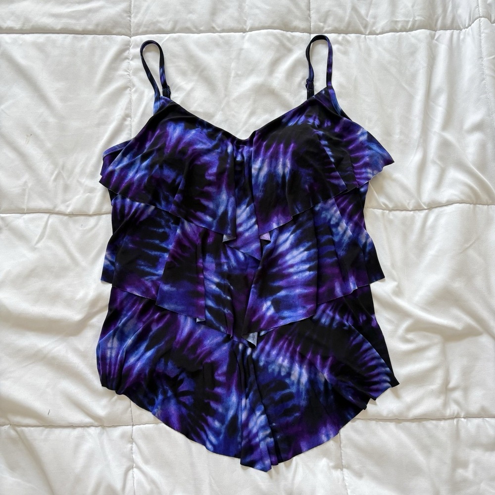 Magicsuit Tankini Top Swimsuit‎ Womens 16 Blue Tie Dye Ruffle Beach Summer